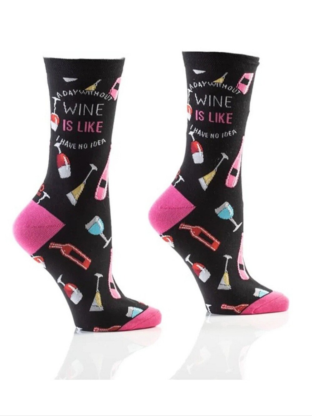 Yo Sox Women's Black & Pink Novelty Wine Theme Crew Socks NWT